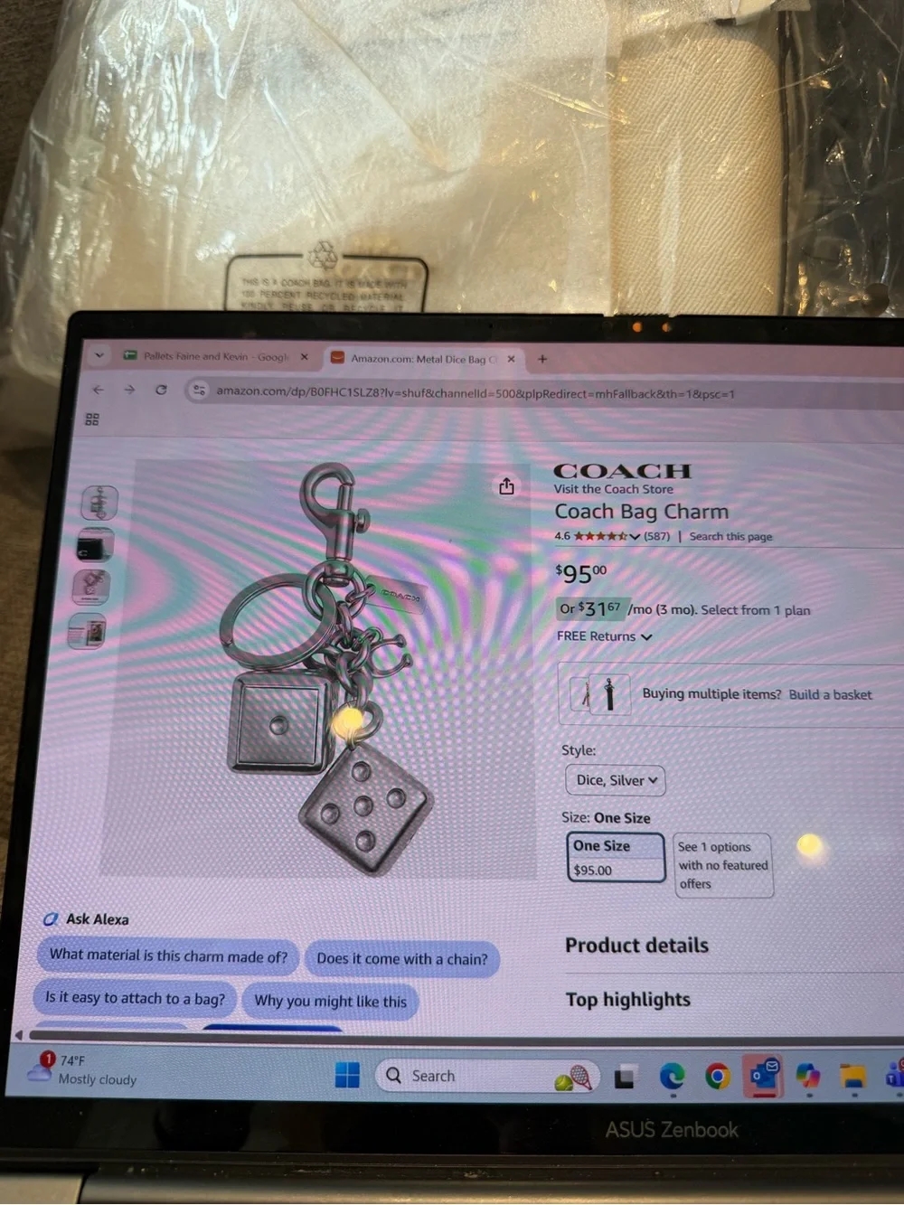 Coach Silver Dice Keyring Charm